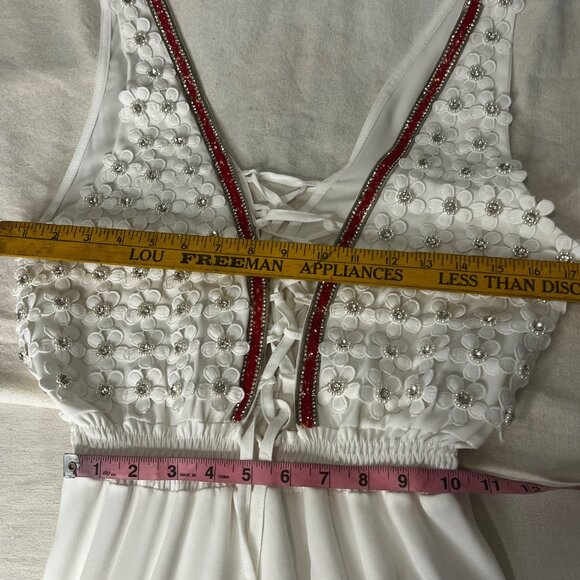 Monaco Boho-Style White M Maxi Dress Pearl Lace High-Low Corset Made in France - Picture 13 of 16